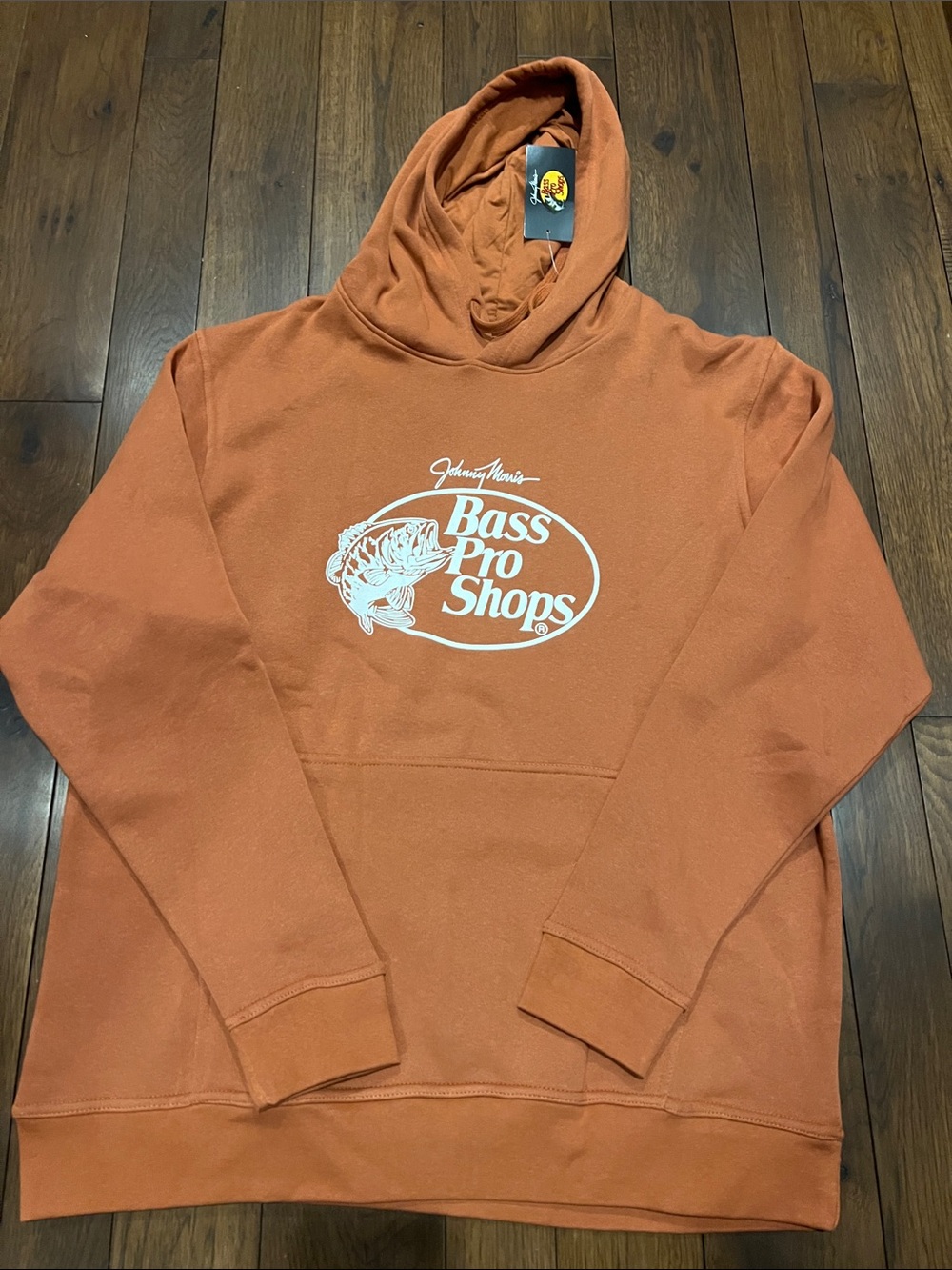 Bass Pro Shops Rust Orange Logo Pullover Hoodie Large NWT